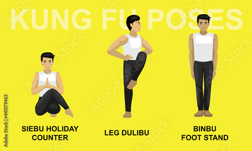 Kung Fu Poses Siebu Holiday Counter Leg Dulibu Binbu Foot Stance Cartoon Vector Illustration