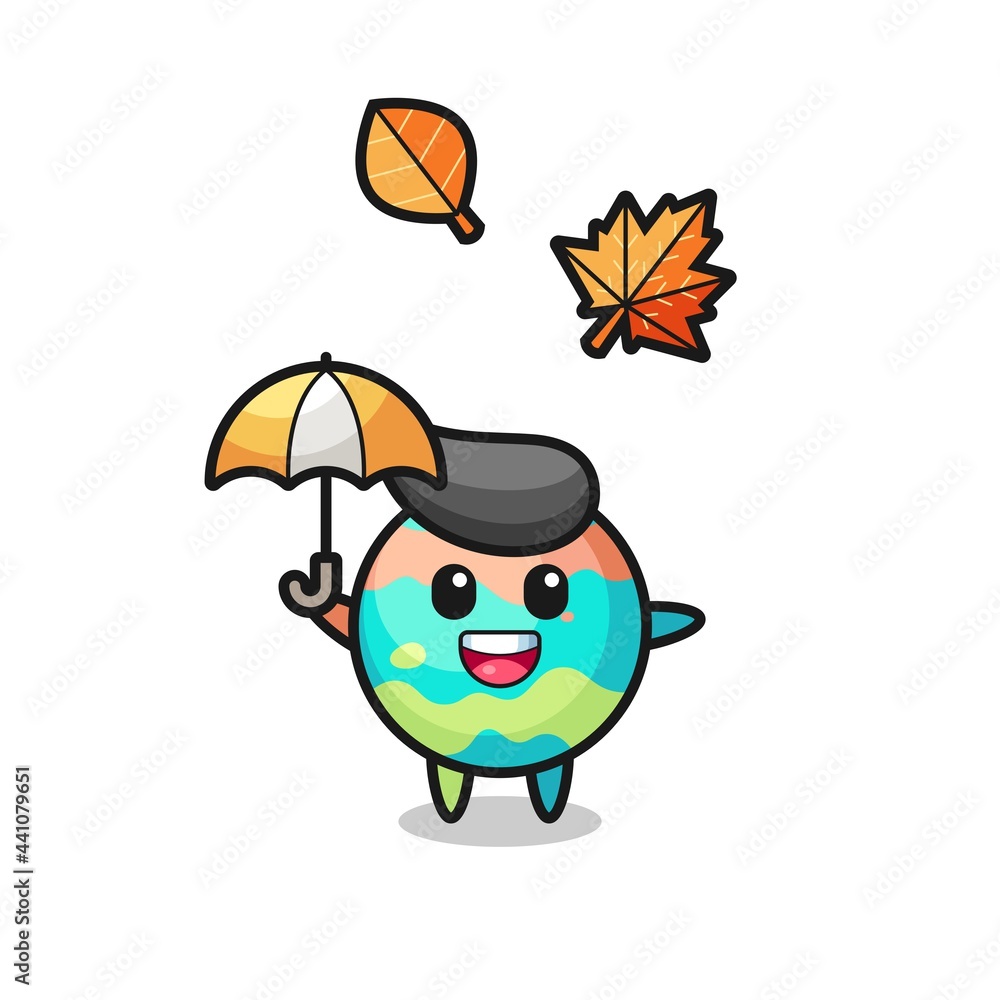 cartoon of the cute bath bombs holding an umbrella in autumn cartoon of the cute bath bombs holding an umbrella in autumn