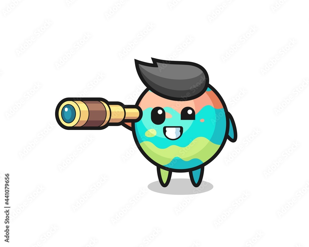 Fototapeta premium cute bath bombs character is holding an old telescope