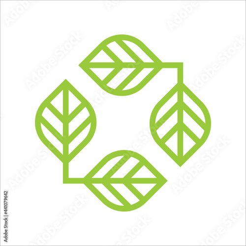 Green leaf logo icon. Shape square leaf nature logo design vector illustration