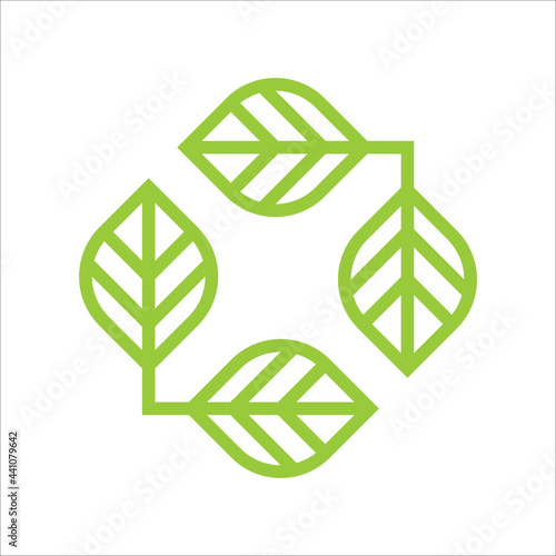 Green leaf logo icon. Shape square leaf nature logo design vector illustration