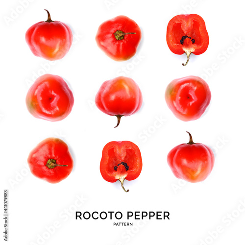 Seamless pattern rocoto pepper. Abstract background. pepper on the white background. photo