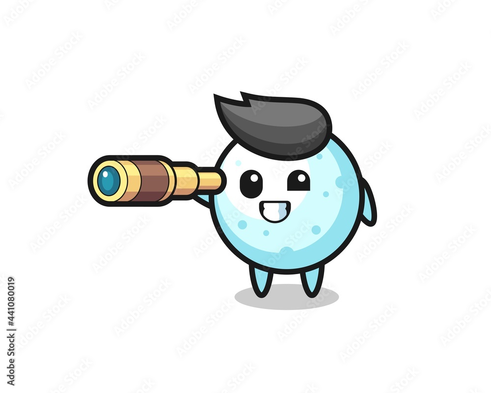 cute snow ball character is holding an old telescope cute snow ball character is holding an old telescope