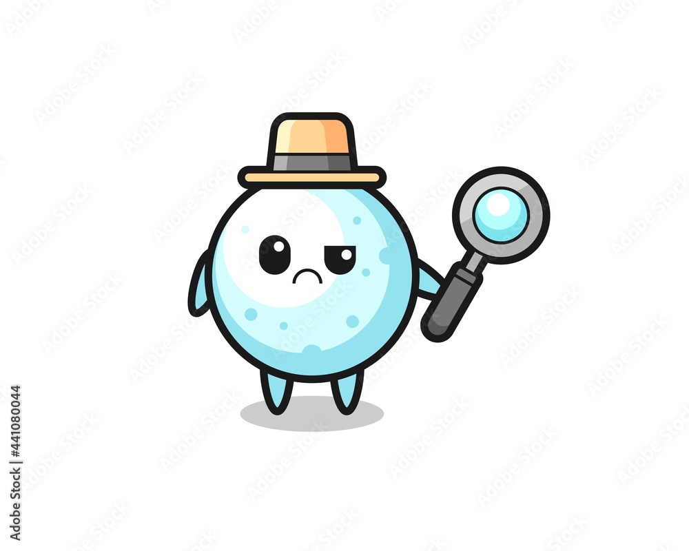 the mascot of cute snow ball as a detective