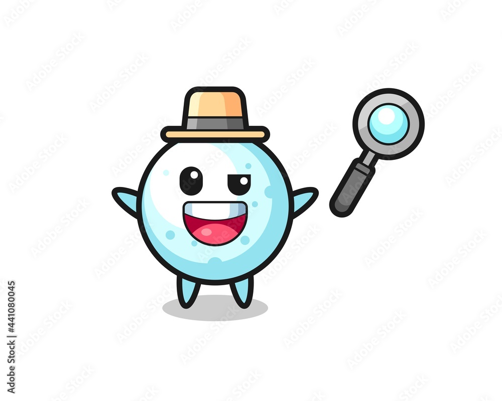 illustration of the snow ball mascot as a detective who manages to solve a case