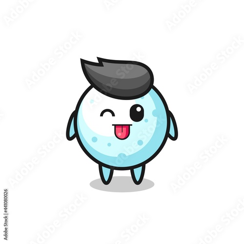 cute snow ball character in sweet expression while sticking out her tongue