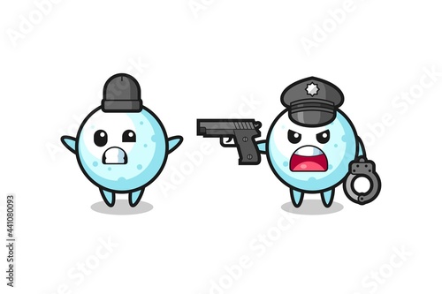 illustration of snow ball robber with hands up pose caught by police