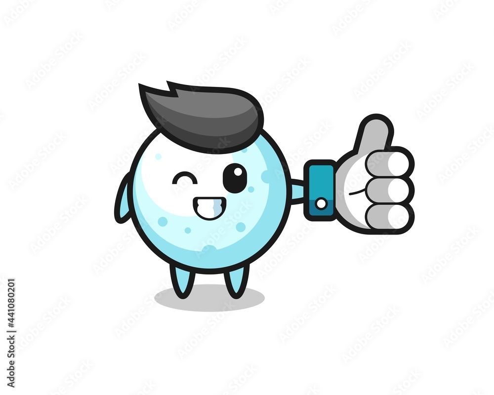cute snow ball with social media thumbs up symbol