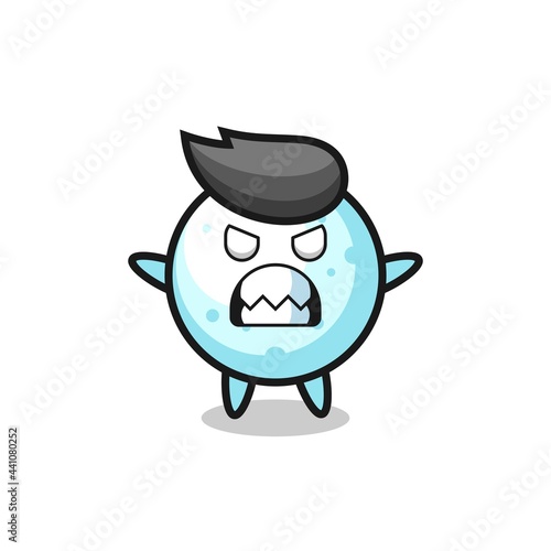 wrathful expression of the snow ball mascot character
