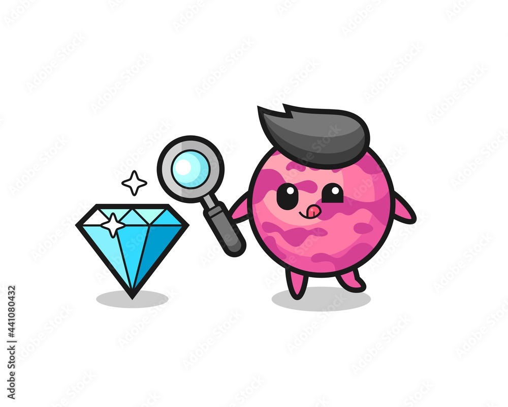 ice cream scoop mascot is checking the authenticity of a diamond ice cream scoop mascot is checking the authenticity of a diamond