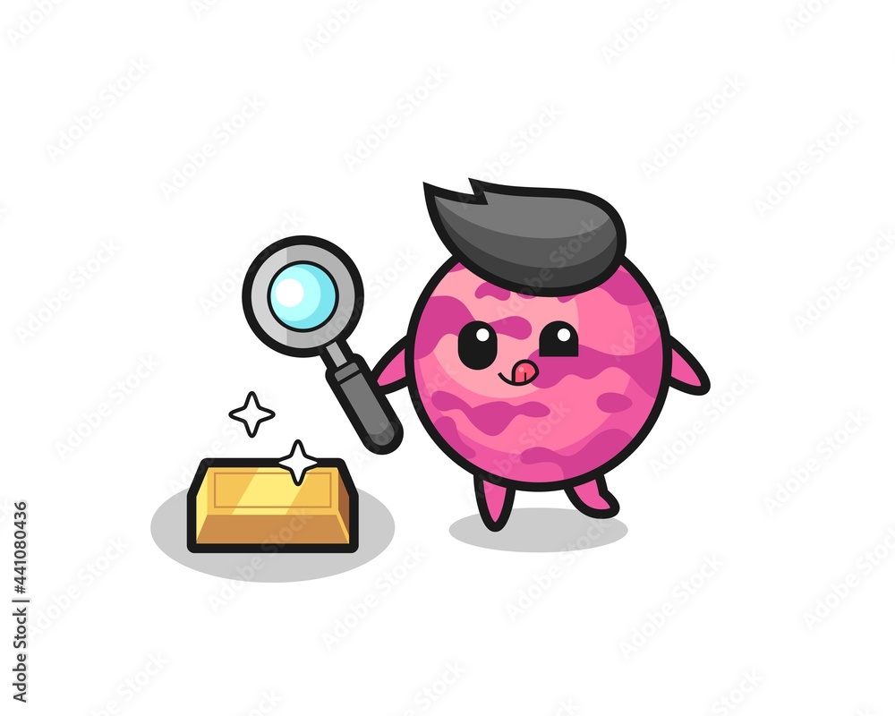 ice cream scoop character is checking the authenticity of the gold bullion ice cream scoop character is checking the authenticity of the gold bullion