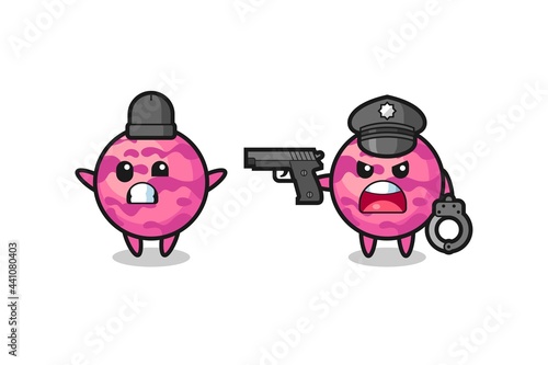 illustration of ice cream scoop robber with hands up pose caught by police
