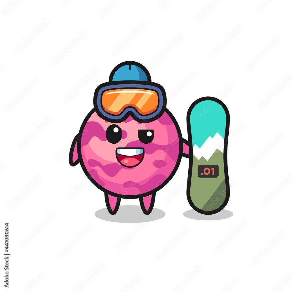 Fototapeta premium Illustration of ice cream scoop character with snowboarding style