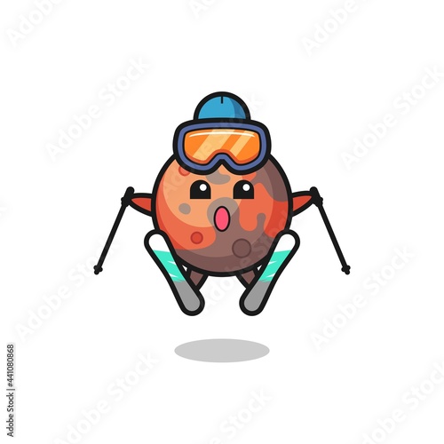 mars mascot character as a ski player
