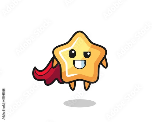 the cute star character as a flying superhero