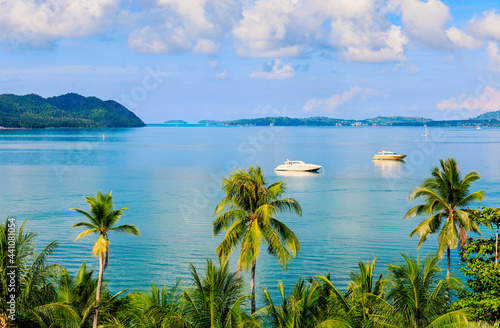 Beautiful sunrise view of Cha Long bay aerial view from Khao Khad at Phuket province southern of Thailand