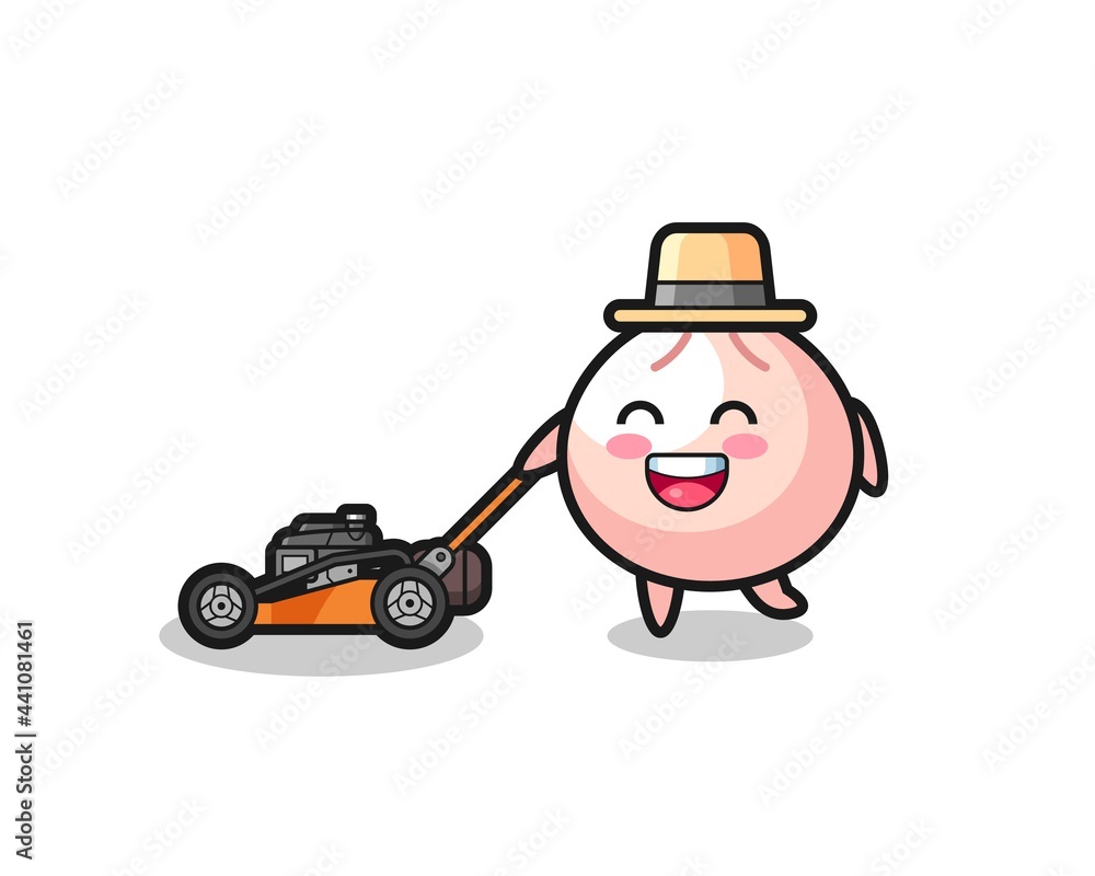 illustration of the meatbun character using lawn mower illustration of the meatbun character using lawn mower