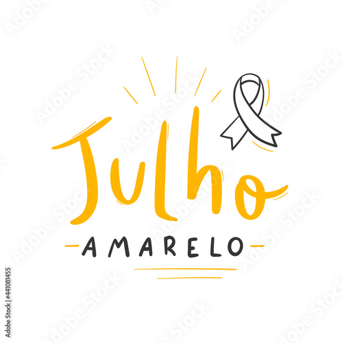 Julho amarelo. Yellow July. Brazilian Portuguese Hand Lettering Calligraphy for viral hepatitis awareness month. Vector.