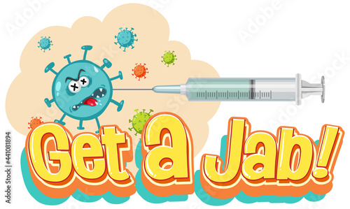 Vaccine syringe with coronavirus isolated on white background