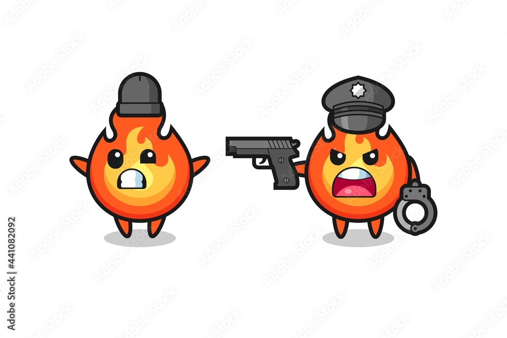 illustration of fire robber with hands up pose caught by police illustration of fire robber with hands up pose caught by police