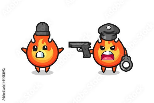 illustration of fire robber with hands up pose caught by police