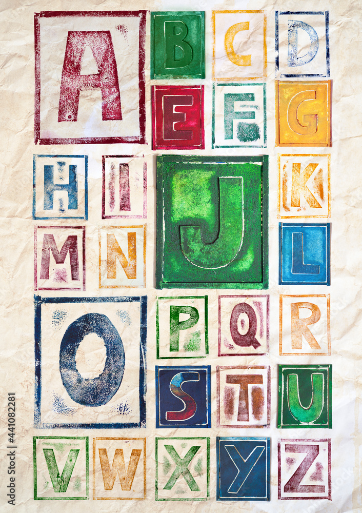 Obraz premium Typography collection of Ink stamp hand drawn Alphabet.