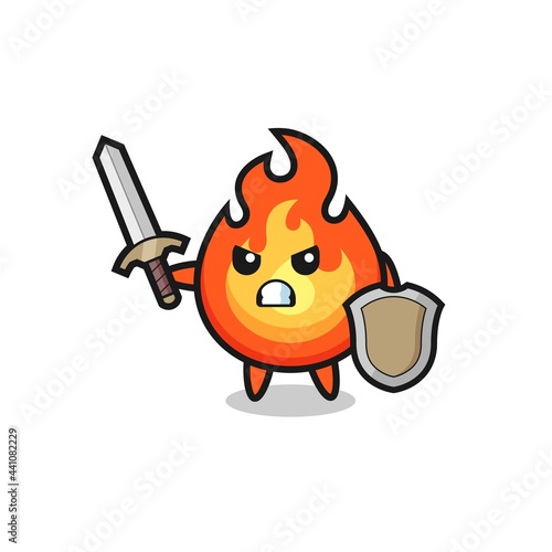 cute fire soldier fighting with sword and shield