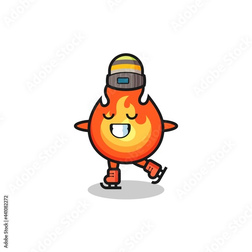 fire cartoon as an ice skating player doing perform