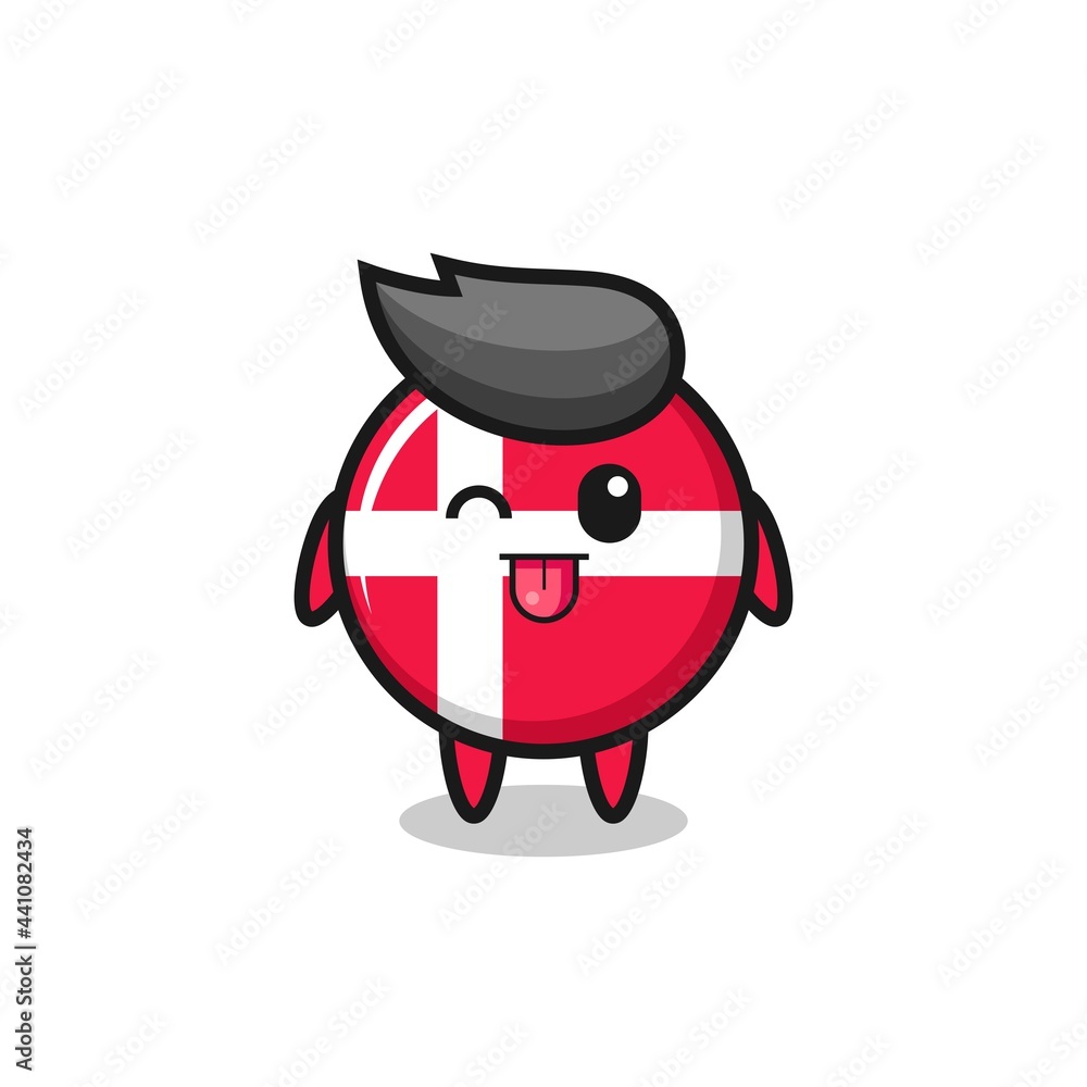 cute denmark flag badge character in sweet expression while sticking out her tongue