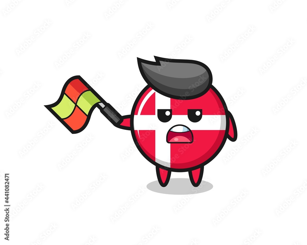 denmark flag badge cartoon as the line judge hold the flag up at a 45 degree angle