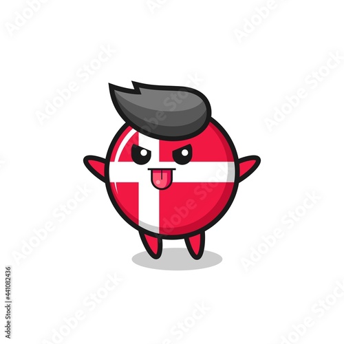 naughty denmark flag badge character in mocking pose