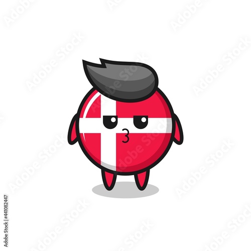 the bored expression of cute denmark flag badge characters