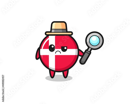 the mascot of cute denmark flag badge as a detective