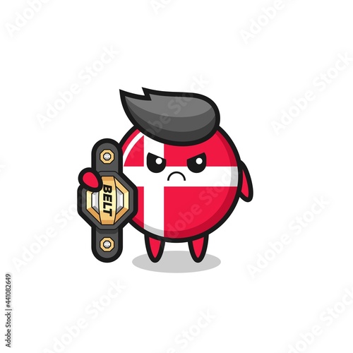 denmark flag badge mascot character as a MMA fighter with the champion belt