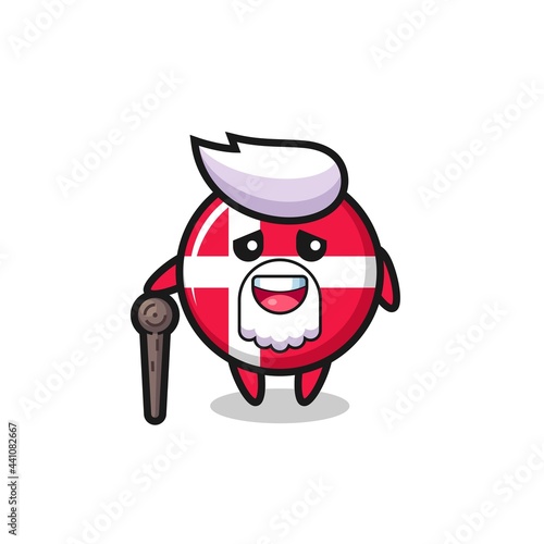 cute denmark flag badge grandpa is holding a stick