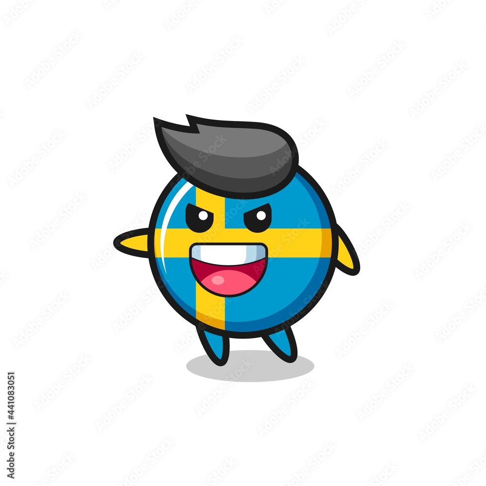 sweden flag badge cartoon with very excited pose