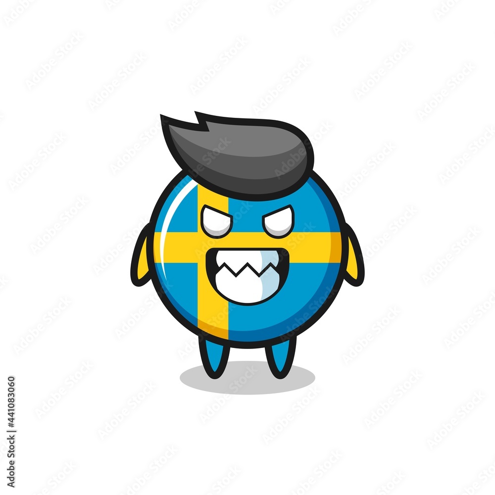 evil expression of the sweden flag badge cute mascot character