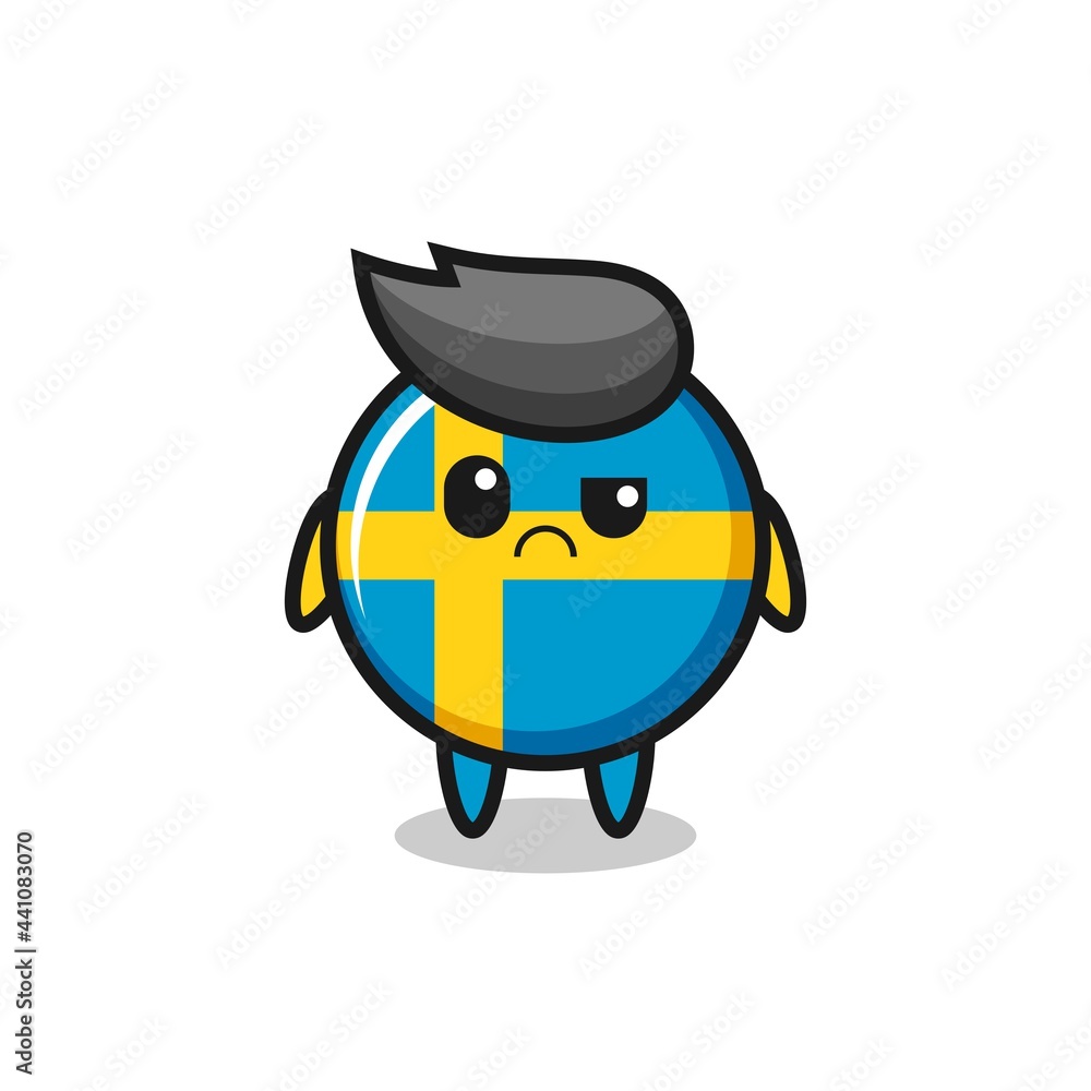 the mascot of the sweden flag badge with sceptical face the mascot of the sweden flag badge with sceptical face
