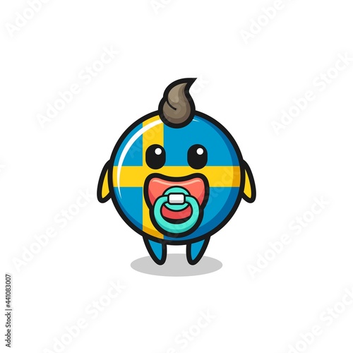 baby sweden flag badge cartoon character with pacifier