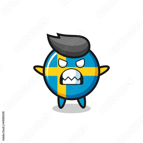 wrathful expression of the sweden flag badge mascot character