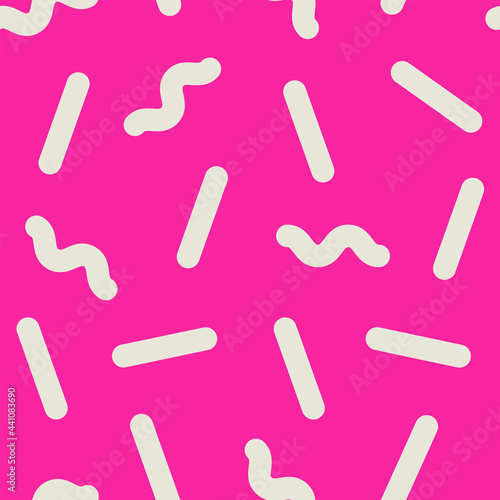 Seamless vector pattern design white jumble line memphis style with pink background