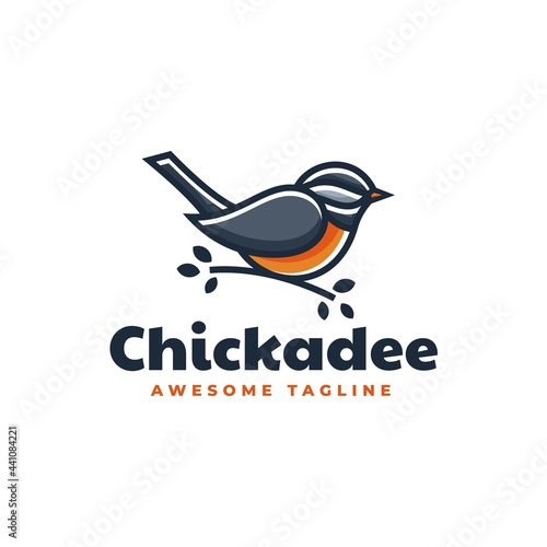 Vector Logo Illustration Chickadee Simple Mascot Style.