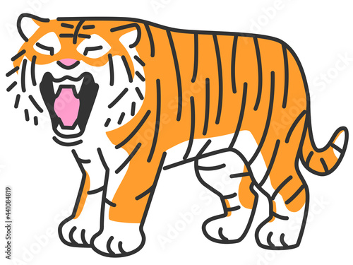 吠えているようにあくびをする虎