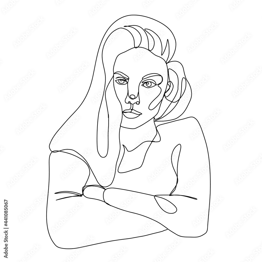 One line woman portrait in contemporary abstract style. One line woman portrait in contemporary abstract style.