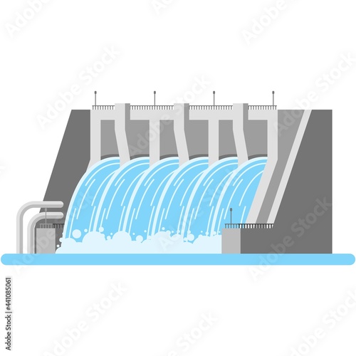 Hydroelectric dam water power station vector icon