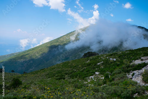 Mountain peak in haze in Albania June 12, 2021