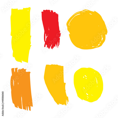 Yellow Watercolor Abstract. Red Brushstroke Design. Brushes Creative. Ink Chinese. Paintbrush Distress. Paint Chinese. Grungy Isolated. Art Design. Set Acrylic.