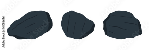 Black oil shale sample set. Sedimentary rock specimen.