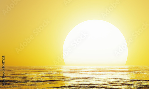 Fototapeta Naklejka Na Ścianę i Meble -  sunset by the sea or the ocean. The reflection of the sun on the sea with waves For use as a background or wallpaper. 3D Rendering