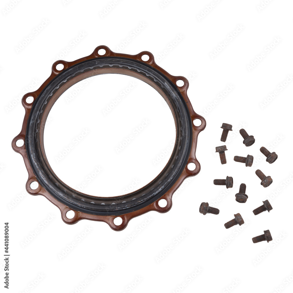 Oil seals edge steel for Industrial and objects in industry on white background. Oil seals edge steel for Industrial and objects in industry on white background.